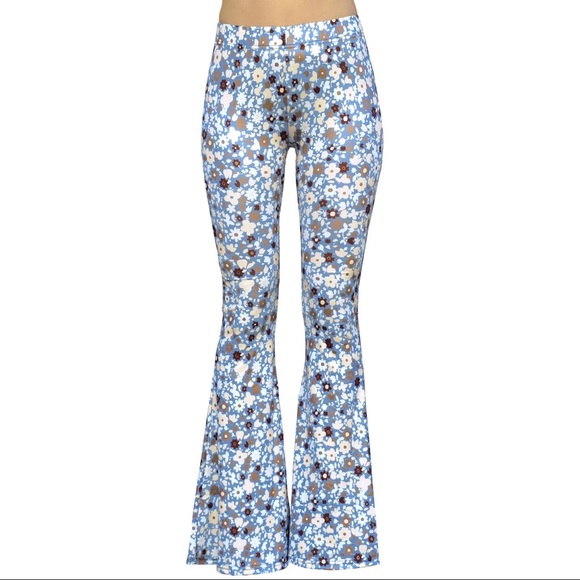 Blue floral bell bottom pants - Picture 1 of 4